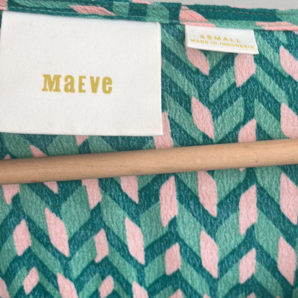 Anthropologie Maeve Evaline Smocked Waist Green Print Dress - Picture 5 of 7